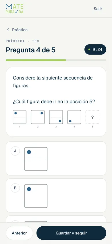 Una pregunta de secuencia de figuras en el celular, con el reloj y la barra de avance